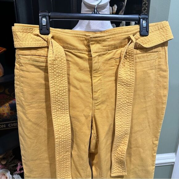 LOFT Mustard Yellow Belted Cropped Pants – Size 12 - Picture 2 of 8